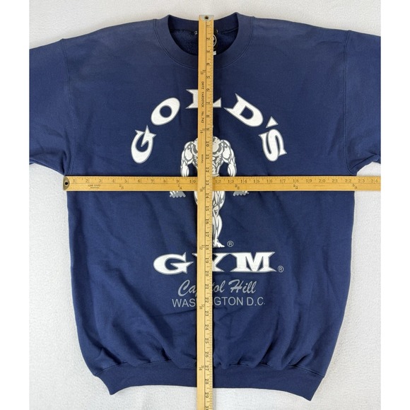 Vtg Gold's Gym Sweatshirt Blue Puff Ink Bodybuilder Capitol Hill Washington DC - Picture 2 of 16